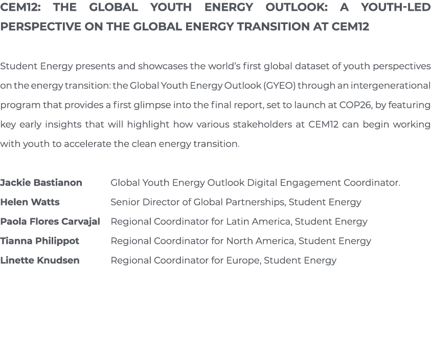 CEM12: The Global Youth Energy Outlook: a youth-led Perspective on the Global Energy Transition at CEM12 Student Ener   